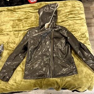 Levi’s faux leather motorcycle biker jacket woman’s XL brown